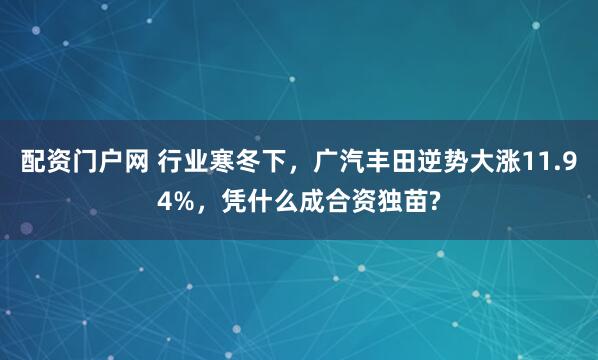 配资门户网 行业寒冬下，广汽丰田逆势大涨11.94%，凭什么成合资独苗?